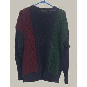 Embassy Row Vintage Mens XL Colorblock Cable Knit Cotton Sweater Navy Red
